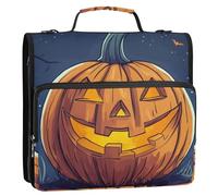 Halloween Pumpkin Lantern 1.5-Inch 3-Rings Binder Zipper with Handle and Removable Shoulder Strap Multi-Pocket Document Organizer Bag for Middle School