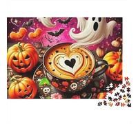 Halloween Pumpkin Latte 1000 Piece Jigsaw Puzzle Paper for Adults Magic Ghost Night Puzzle Game for Family Decor Gift 52x38cm/1000pcs