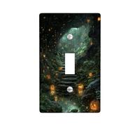 Halloween Pumpkin Light Switch Cover Plate/Outlet Covers, Dark Green Enchanted Forest for Home Decor, Thermoplastic Wall Plates, Standard Size Single Toggle