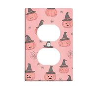 Halloween Pumpkin Light Switch Cover Plate/Outlet Covers, Peach Smiling Jack-o-Lanterns for Festive Decor, Thermoplastic Wall Plates, Standard Size Single Duplex Outlet