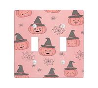 Halloween Pumpkin Light Switch Cover Plate/Outlet Covers, Peach Smiling Jack-o-Lanterns for Festive Decor, Thermoplastic Wall Plates, Standard Size Double Toggle