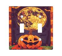 Halloween Pumpkin Light Switch Cover Plates Full Moon and Spooky Orange Bat Wall Accents Fall Decor Thermoplastic Plates Double