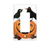 Halloween Pumpkin Light Switch Cover Plates/Outlet Covers, Black Crows for Wall Accents, Thermoplastic Wall Plates, Standard Size Single Rocker