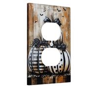 Halloween Pumpkin Light Switch Cover Plates/Outlet Covers, Black White Striped Pumpkins for Fall Decor, Thermoplastic Wall Plates, Standard Size Single Duplex Outlet