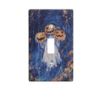 Halloween Pumpkin Light Switch Cover Plates/Outlet Covers,Dark Blue Ghostly Night for Wall Accents, Thermoplastic Wall Plates,Standard Size Single Toggle