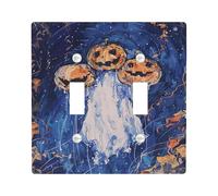 Halloween Pumpkin Light Switch Cover Plates/Outlet Covers,Dark Blue Ghostly Night for Wall Accents, Thermoplastic Wall Plates,Standard Size Double Toggle