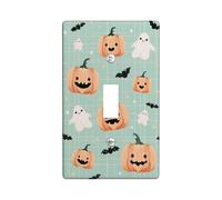 Halloween Pumpkin Light Switch Cover Plates/Outlet Covers, Mint Green Cute Ghosts and Bats Design, Thermoplastic Wall Plates, Standard Size Single Toggle