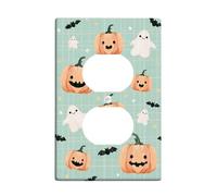 Halloween Pumpkin Light Switch Cover Plates/Outlet Covers, Mint Green Cute Ghosts and Bats Design, Thermoplastic Wall Plates, Standard Size Single Duplex Outlet