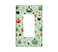 Halloween Pumpkin Light Switch Cover Plates/Outlet Covers, Mint Green Smiling Jack-o'-Lanterns for Festive Decor, Thermoplastic Wall Plates, Standard Size Single Rocker