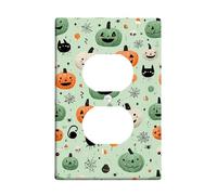 Halloween Pumpkin Light Switch Cover Plates/Outlet Covers, Mint Green Smiling Jack-o'-Lanterns for Festive Decor, Thermoplastic Wall Plates, Standard Size Single Duplex Outlet