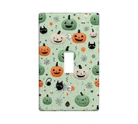 Halloween Pumpkin Light Switch Cover Plates/Outlet Covers, Mint Green Smiling Jack-o'-Lanterns for Festive Decor, Thermoplastic Wall Plates, Standard Size Single Toggle