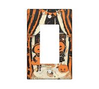 Halloween Pumpkin Light Switch Cover Plates/Outlet Covers, Orange and Black Autumn Decor, Retro Party Wall Art, Thermoplastic Wall Plates, Standard Size Single Rocker