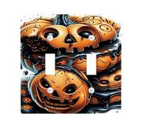 Halloween Pumpkin Light Switch Cover Plates/Outlet Covers, Orange Creepy Carved Faces for Spooky Wall Accents, Thermoplastic Standard Size Double Toggle