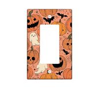 Halloween Pumpkin Light Switch Cover Plates/Outlet Covers, Orange Ghosts and Jack-O-Lanterns for Festive Decor, Thermoplastic Wall Plates, Standard Size Single Rocker