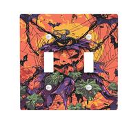 Halloween Pumpkin Light Switch Cover Plates/Outlet Covers, Spooky Bats and Webs for Wall Decorations, Thermoplastic Wall Plates, Scary Season Double Toggle