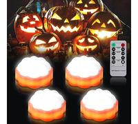Halloween Pumpkin Lights, 4Pcs LED Pumpkin Lights with Remote and Timer Halloween Battery Operated O Lantern LightsLED Lights for Inside Pumpkin Mini Pumpkin Candle Lights for Halloween, White