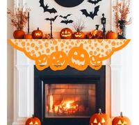 Halloween Pumpkin Mantle Scarf for Home Living Room Fireplace Decorations Orange, Indoor Jack-o-Lanterns Centerpiece Decor Idea