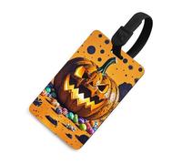 Halloween Pumpkin Monster Luggage Tags with ID Card, Durable Travel Bag Tags, Waterproof Name Tag for Suitcases, Backpacks & Travel Cases Black-Style