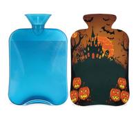 Halloween Pumpkin Moon Castle Hot Water Bottle with Cover, 2L Hot Water Bag for Pain Relief, Neck Soft and Shoulder, Hand Feet Warmer, Hot and Cold Compress for Adult Kids