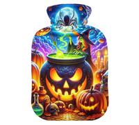 Halloween Pumpkin Moon Sky Hot Water Bottle with Soft Cover Feet and Bed Warmer Hot Water Bag for Menstrual Cramps