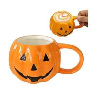 Halloween Pumpkin Mug Decorations,14 oz-Cute and Spooky Ceramic Coffee Mugs,Happy Halloween Pattern Mug Ceramic Cute Pumpkin Coffee Cup Halloween Birthday Tabletop Drinkware Gifts(Orange without lid)