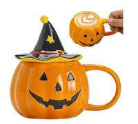 Halloween Pumpkin Mug Decorations,14 oz-Cute and Spooky Ceramic Coffee Mugs,Happy Halloween Pattern Mug Ceramic Cute Pumpkin Coffee Cup Halloween Birthday Tabletop Drinkware Gifts (Orange With lid)
