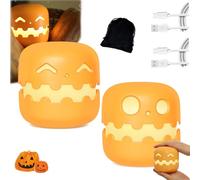Halloween Pumpkin Night Light, Spooky Pumpkin Night Light, 2024 New Jack O Lantern Light with Push Switch, Cute Halloween Decor, Pumpkin Lamp LED Rechargeable for Holiday Gifts (A+B)