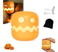 Halloween Pumpkin Night Light, Spooky Pumpkin Night Light, 2024 New Jack O Lantern Light with Push Switch, Cute Halloween Decor, Pumpkin Lamp LED Rechargeable for Holiday Gifts (A)