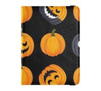 Halloween Pumpkin Passport Protector Leather Case Gothic Orange Travel Passport Cover Cute Passport Protector Cover for Lightweight Men, Funny Halloween Pumpkin, Halloween Pumpkin Fun Orange Gothic, 1