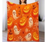 Halloween Pumpkin Pattern Flannel Throw Blanket, King Size Soft and Lightweight Cozy Fluffy Plush Washable Fuzzy Cartoon Ghost Blanket for Bed Couch Sofa