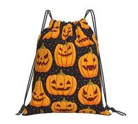 Halloween Pumpkin Patterns Print Drawstring Bags - Gym Drawstring Bag, Sport Sackpack for Travel, Yoga, Dance, Hiking, Adjustable Straps, White, One Size