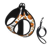 Halloween Pumpkin Patterns Print Harness Leash Set For Cat And Small Dog, Adjustable, Reflective, And Escape-Proof Vest With Soft Breathable Mesh Lining