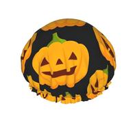 Halloween Pumpkin Patterns Print Shower Essentials Bonnet For Women, Large Washable Elastic Band Bath Hair Wrap Shower Cap