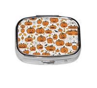 Halloween Pumpkin Patterns Print Square Metal Pill Box Decorative Pill Case - Carry Your Meds in Style (Rectangular)