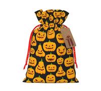 Halloween Pumpkin Patterns Printing Fashion Drawstring Bag With Kraft Tag For Christmas Halloween Party Gift Packaging