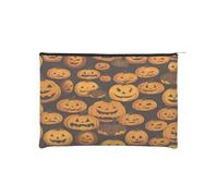 Halloween Pumpkin Patterns Reusable Paper Cosmetic Bag Waterproof & Lightweight for Travel, School & Daily Use Full-Print Design Women, Students, Eco-Conscious