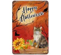 Halloween Pumpkin Pet Cat Tin Sign Fall Sunflower Metal Sign Rust Style Cat Lover Farmhouse Home Party Outdoor Decor For Kitchen Bathroom Garden Porch Pub 8x12 Inch