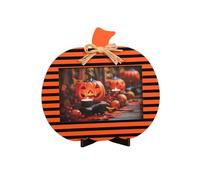 Halloween Pumpkin Picture Frames Orange Black Pumpkin Shape Wooden Photo Frames Halloween Wooden Photo Frame Ornament for Fall Thanksgiving Halloween Home Office Table Tabletop Decor DIY Crafts（B）