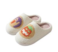 Halloween Pumpkin pooky Skellington Slippers for Women Men Plush Soft Sole Comfort ink Halloween Fall Bedroom Footwear Cute House Slippers Indoor Outdoor Slides Winter Warm Shoes (White, 8)