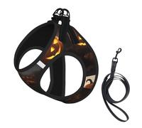 Halloween Pumpkin Print Adjustable Reflective Harness Leash Set For Cats, Dogs And Small Pets, Soft Breathable Mesh Walking Vest With Escape-Proof Lead