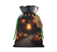 Halloween Pumpkin print Drawstring Gift Bag for Wedding Party Birthday Unique Present Bag Reusable Canvas Bag,1 Piece S