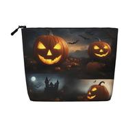 Halloween Pumpkin Print Fake Hemp Makeup Bag – Travel Toiletry Pouch for Women, Daily Storage, Business Trips, and More
