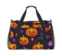 Halloween Pumpkin Print Foldable Carry On Tote Large Capacity Hand Carry Bag for Airplane Weekend Getaways