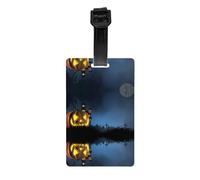 Halloween Pumpkin Print Luggage Tag with Full Back Privacy Cover - ID Label for Suitcases, Handbags, and Backpacks