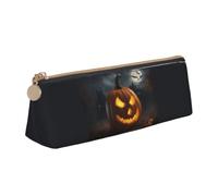 Halloween Pumpkin Print Triangular Pencil Case Large-Capacity Stationery Organizer Commute Supplies Pouch