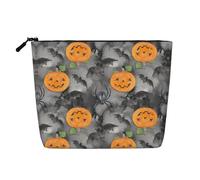 Halloween Pumpkin Printed Single-Layer Cosmetic Bag Faux Linen Material Large Capacity Coin Purse Travel and Business Trip Essential