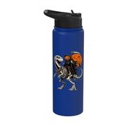 Halloween Pumpkin Riding Skeleton T-Rex Funny Halloween Stainless Steel Insulated Water Bottle