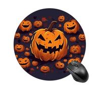 Halloween Pumpkin Round Mouse Pad, Non-Slip Rubber Base Waterproof Washable, Computer Mouse Mat for Office Gaming Studying, Premium-Textured Durable Portable Circle Mousepad for Desktop PC Notebook