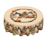 Halloween Pumpkin Round Tablecloth, Washable Table Cloth for Party Picnic Dinner Scary Home Decor (Beige)