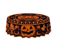 Halloween Pumpkin Round Tablecloth, Washable Table Cloth for Party Picnic Dinner Scary Home Decor, Orange